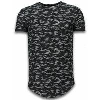 John H Fashionable Camouflage T-shirt - Long Fit Shirt Army Pattern - Zwart