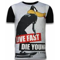 Local Fanatic Duck Live Fast - Digital Rhinestone T-shirt - Zwart