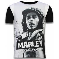 Local Fanatic Bob Marley Black And White - Digital Rhinestone T-shirt - Zwart