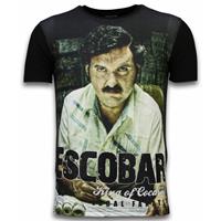 Local Fanatic Escobar King Of Cocaine - Digital Rhinestone T-shirt - Zwart