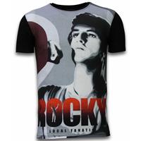 Local Fanatic Rocky Balboa - Digital Rhinestone T-shirt - Zwart