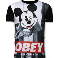 Local Fanatic Obey Mouse - Digital Rhinestone T-shirt - Zwart