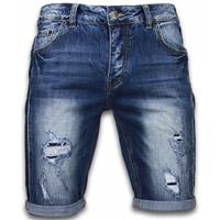 Enos Korte Broeken Heren - Slim Fit Torn Look Shorts - Blauw