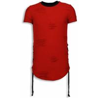 John H Destroyed Look T-Shirt - Ribbon Long Fit Sweater - Rood