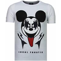 Local Fanatic Kiss My Mickey - Rhinestone T-shirt - Wit