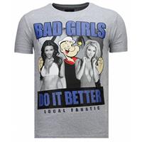 Local Fanatic Bad Girls Do It Better - Rhinestone T-shirt - Grijs