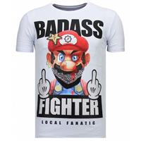 Local Fanatic Fight Club Mario - Rhinestone T-shirt - Wit