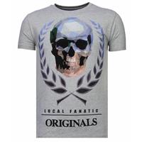 Local Fanatic Skull Originals - Rhinestone T-shirt - Grijs