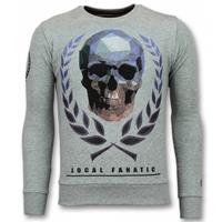 Local Fanatic Doodskop Trui - Skull Rhinestone Heren Sweater - Grijs