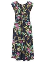 Damen Kleid Sommerkleid ärmellos Jerseykleid Druckkleid marine bunt Blumen Print