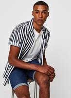 Only & Sons Gestreept regular-fit overhemd met reverskraag-Marineblauw