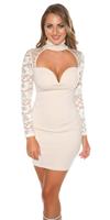 Cosmodacollection Sexy KouCla mini dress long sleeve with lace Beige