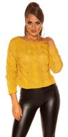 Cosmodacollection Trendy KouCla Crop plait pattern sweater Mustard