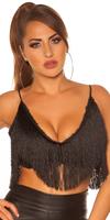 cosmodacollection Sexy KouCla Crop Top with fringes Black