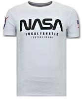 Local Fanatic T-shirt Heren met Opdruk - Nasa American Flag Shirt - Wit