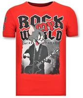Local Fanatic Exclusieve T-Shirt Mannen - Rock My World Cat - Rood