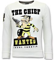 Local Fanatic Rhinestones Sweater Heren - The Chief Wanted Trui - Wit