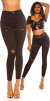 cosmodacollection Sexy skinny hoge taille jeans gebruikte used look zwart