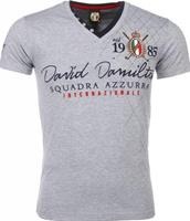 David Mello Italiaanse T-shirt - Korte Mouwen Heren - Borduur Squadra Azzura - Grijs