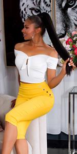 cosmodacollection Trendy capri-driekwarts leggings met decoratieve knopen geel