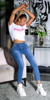 cosmodacollection Sexy hoge taille jeans met asymetric knopen blauw