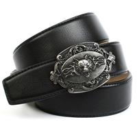 Anthoni Crown Ledergürtel in schwarz mit Wolf Schließe