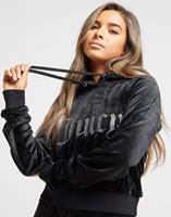 JUICY COUTURE Diamante Logo Velour Hoodie Dames, Black