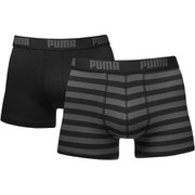 Puma Men's 2 Pack Striped Boxers - Black/Grey - Zwart/Grijs
