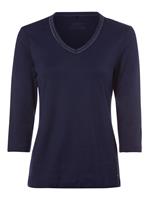 Olsen Basic-Shirt, reine Baumwolle, verzierter V-Ausschnitt, für Damen, marine
