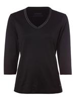 Olsen Basic-Shirt, reine Baumwolle, verzierter V-Ausschnitt, für Damen, schwarz