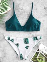 Zaful Floral Leaf Print Bikini Set