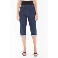 QUEEN KEROSIN High Waist Capri Jeans mit seitlichem Reißverschluss Caprihosen dunkelblau Damen 