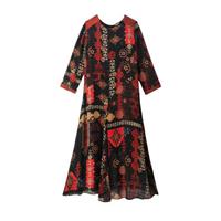 Desigual semi-transparante A-lijn jurk met all over print en plooien zwart/rood/multi