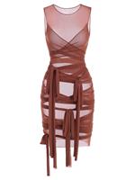 Zaful Mesh Wrap-tie Slinky Bodycon Dress