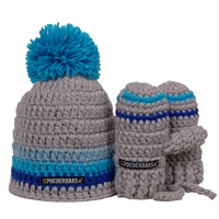 Poederbaas Blauwe babymuts met handschoentjes - blauw/grijs