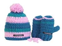 Poederbaas Schattige kleurrijke babymuts met handschoentjes - blauw/roze