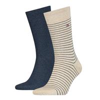 2er Pack TOMMY HILFIGER Small Stripe Socken Herren 050 - beige melange