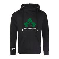 Sportus.nl Rugby Vintage - Ierland Men In Green Cross Neck Hoodie - Zwart