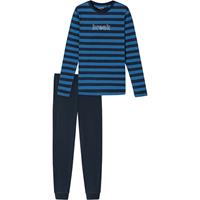 Schiesser Pyjama lang organic cotton break streepjes boordjes blauw - Nightwear