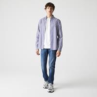 Lacoste Regular Fit Herren-Hemd aus Baumwolle mit Streifen - Weiß / Navy Blau 