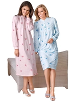 Ascafa Dames Nachthemden met lange mouwen roze + bleu Größe