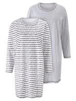 Wäschepur Dames Slaapshirts grijs + grijs gestreept Größe