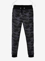 VERTBAUDET Fleece sportbroek voor jongens met camouflagemotief zwart met print