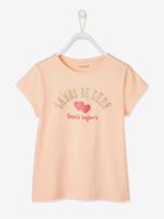 Vertbaudet Mädchen T-Shirt mit Message-Print, Glanzdetails Oeko Tex pfirsich