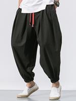 ChArmKpr Mens Solid Color Baggy Loose Drawstring Casual Cotton Harem Pants