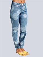 Alba moda Jeans met zonnebloemendessin rondom  Blauw