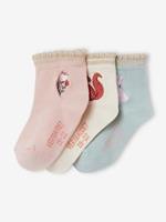 VERTBAUDET Set van 3 paar geborduurde sokjes voor meisjesbaby's poederroze set