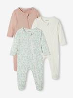 VERTBAUDET Set van 3 babypyjama's in jersey met ritssluiting set ivoor