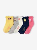 Vertbaudet 5er-Pack Mädchen Socken, bestickt gelb/blau