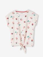VERTBAUDET Gestreept T-shirt voor meisjes met sierstrik rose paars bedrukt